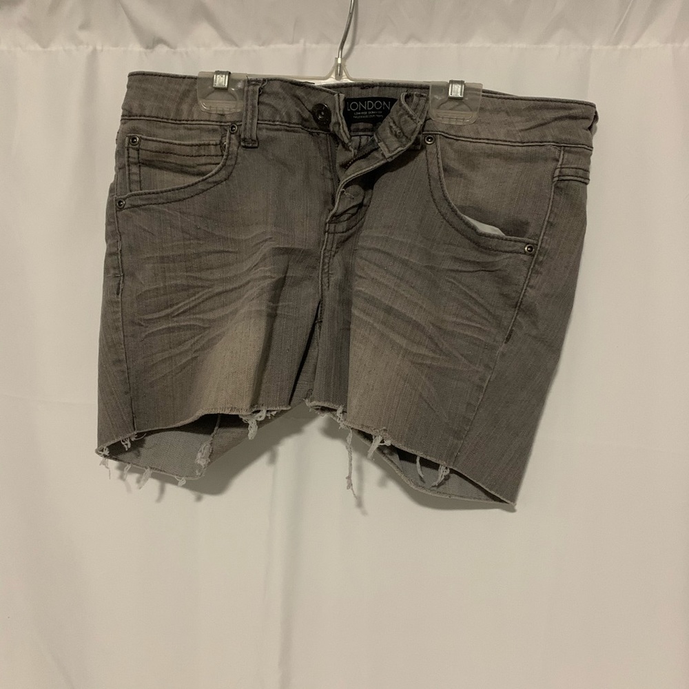 Gray cut off denim shorts